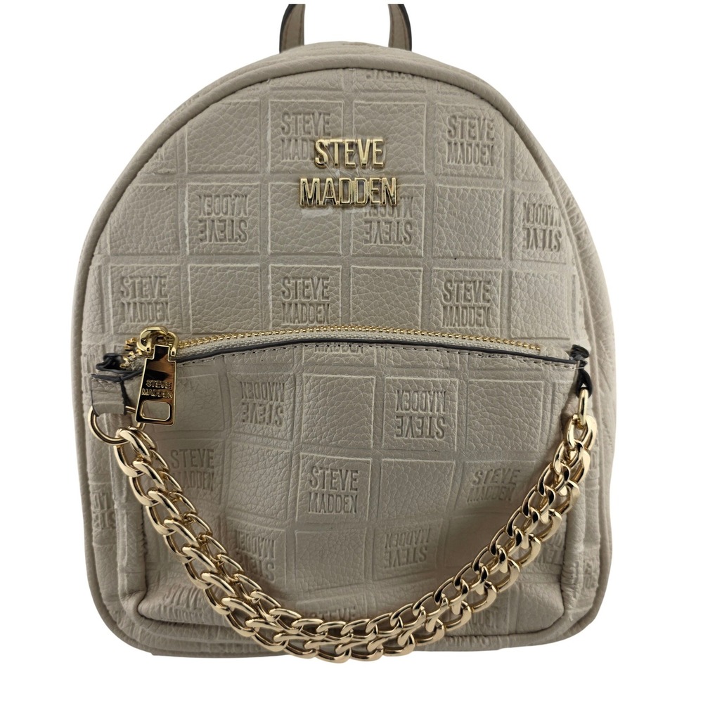 Steve Madden Monogram Embossed Mini Backpack Chain Detail‎ Cream